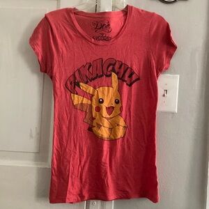 Doe Medium Scoop Neck Orange Red Pikachu Graphic Tee Comfy